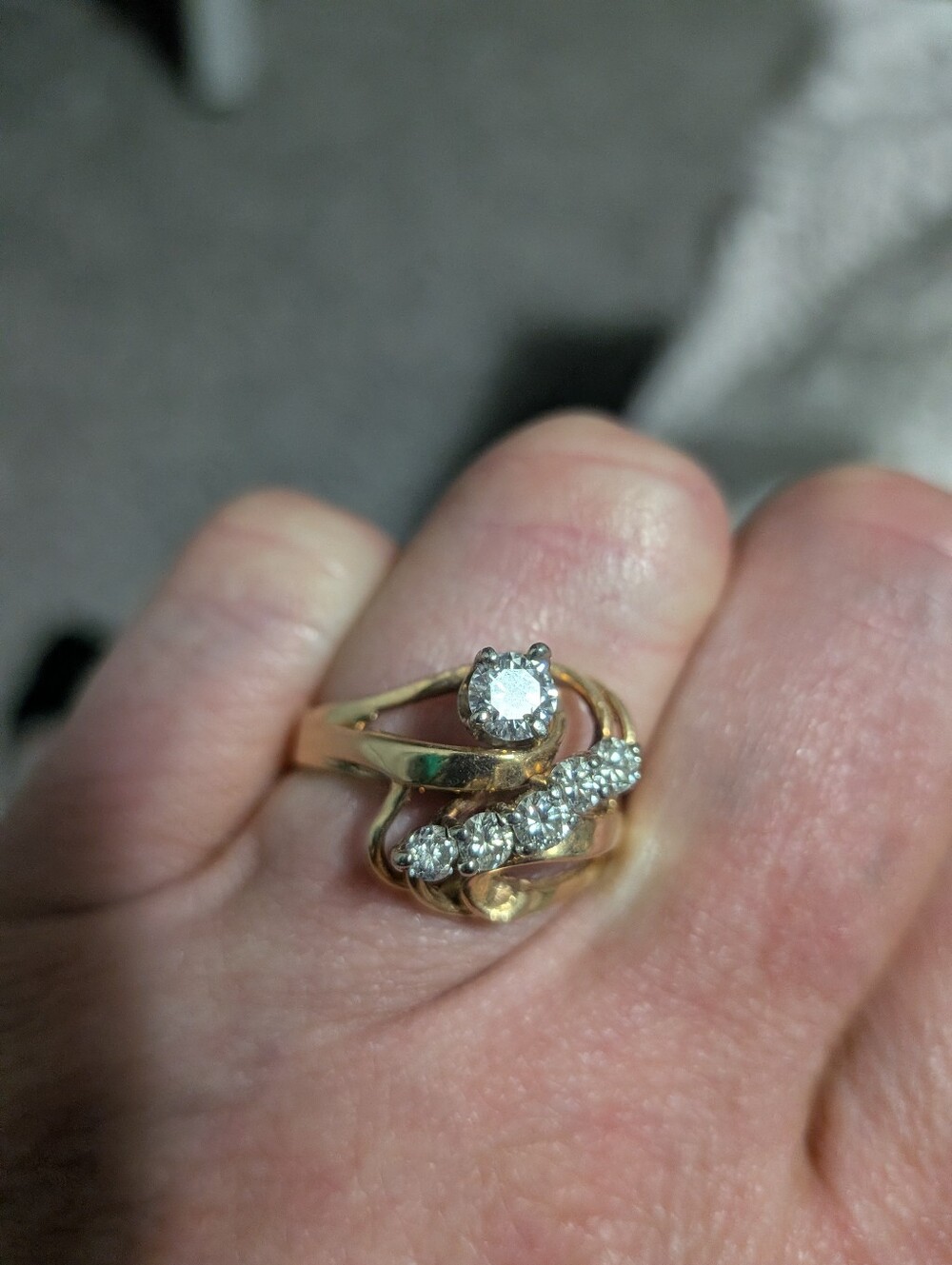 Clyde Duneier vintage bypass cocktail design 14k Gold Diamond Ring
